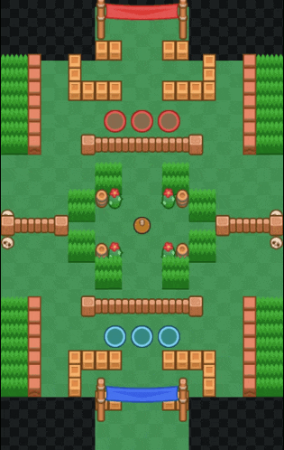 a map of a game with circles and a red banner