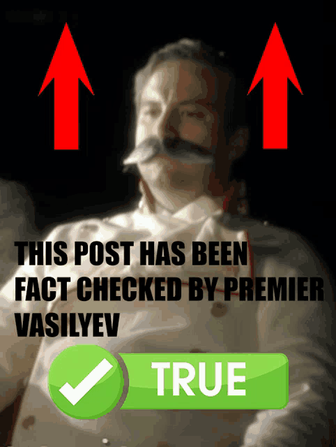 a picture of a man with a mustache and the words this post has been fact checked by premier vasilyev