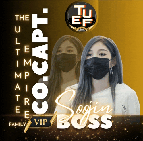 a poster with a woman wearing a mask and the words " soojin boss "