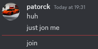 a screenshot of a discord conversation between patrock and huh