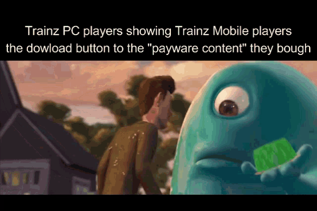 trainz pc players showing trainz mobile players the download button to the " payware content " they bought