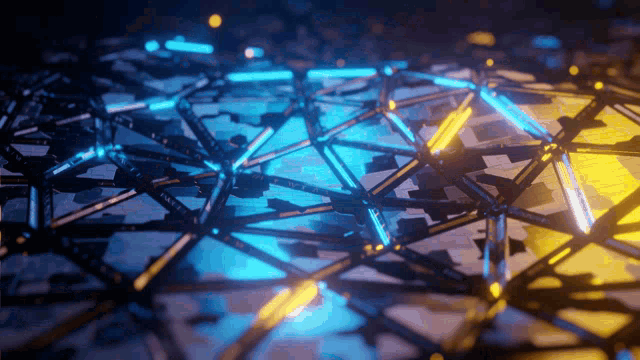a computer generated image of a blue and yellow grid