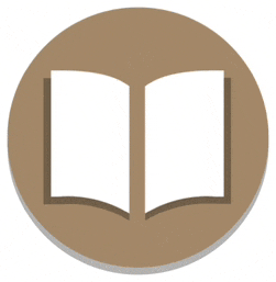 a brown circle with an open book in the middle