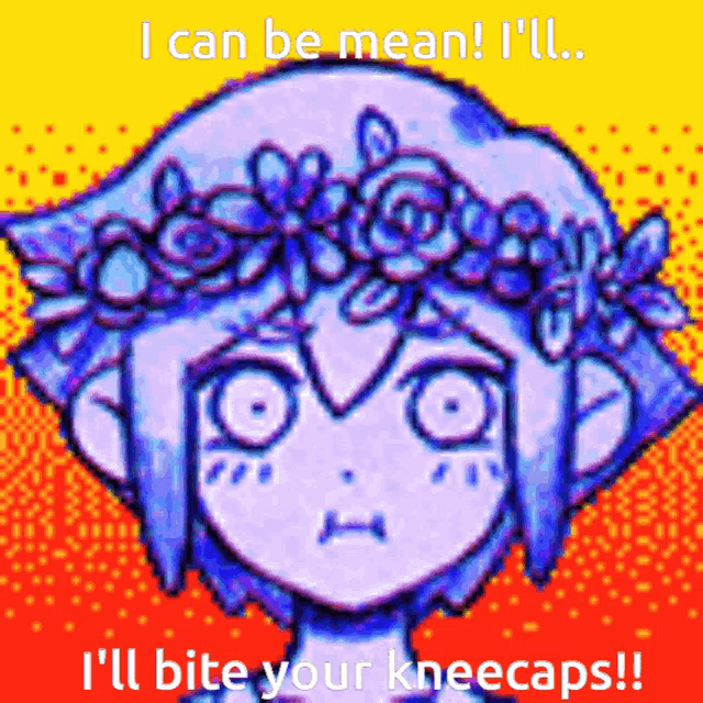 a pixel art of a girl with a flower crown on her head says i can be mean i 'll