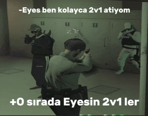 a screenshot of a video game with the words -eyes ben kolayca 2v1 atiyor + 0 sirada eyesin 2v1 ler