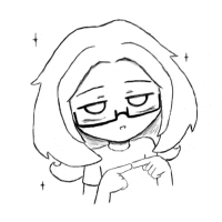 a black and white drawing of a girl wearing glasses and a sweater .