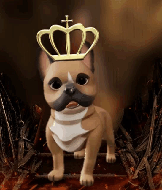 a cartoon dog wearing a crown with a cross on it