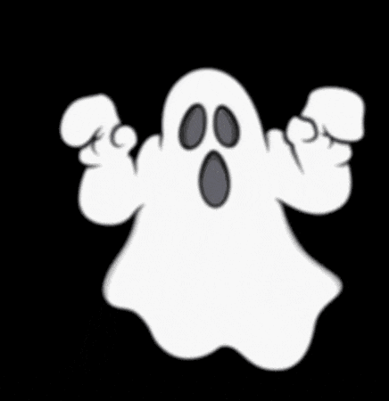 a cartoon ghost with a surprised look on its face and a black background .