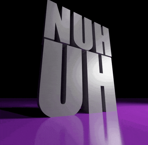 a 3d rendering of the word nuh uh on a purple background