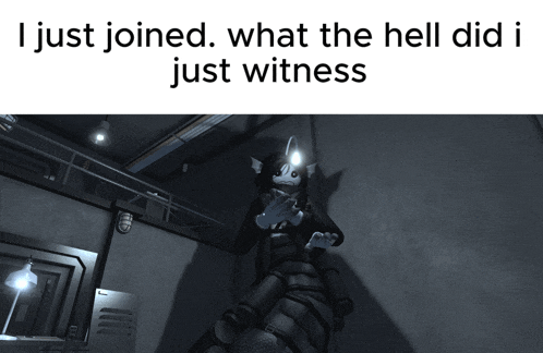 a screenshot of a video game with the words i just joined what the hell did i just witness