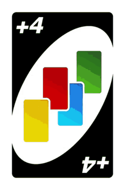 a black uno card with four colorful squares and the number 4