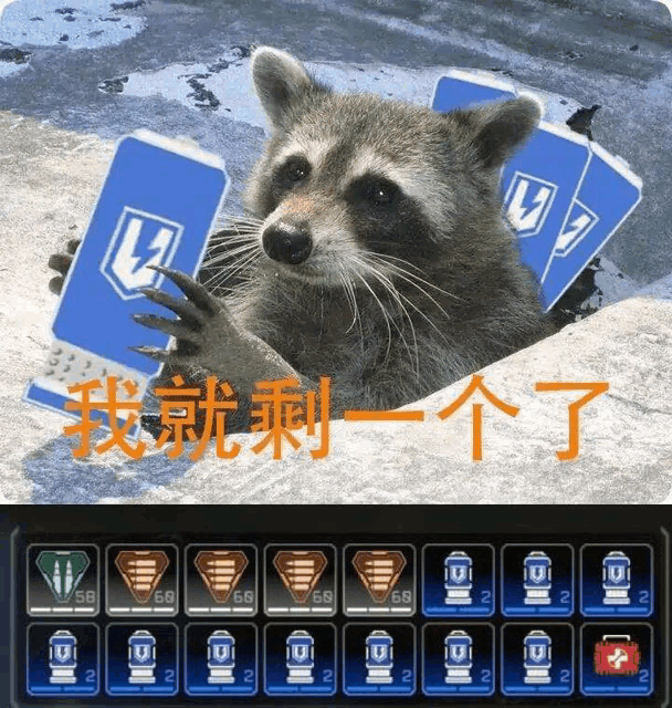 a raccoon holding a cell phone next to a list of icons