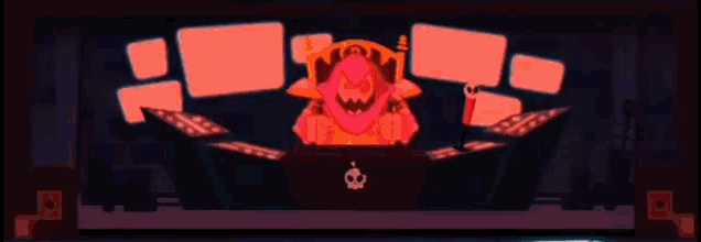 a cartoon character is sitting at a desk with a crown on it .