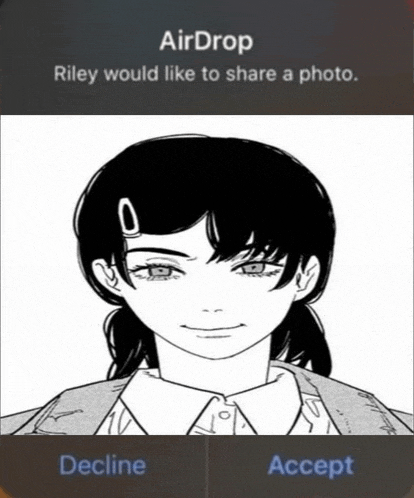 a black and white drawing of a girl with the words airdrop riley would like to share a photo below it