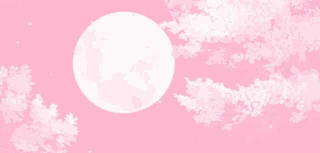 a pink background with a full moon in the sky