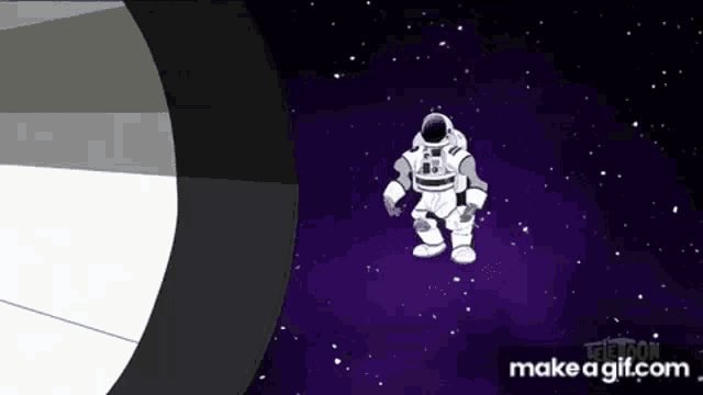 a cartoon of an astronaut floating in space .