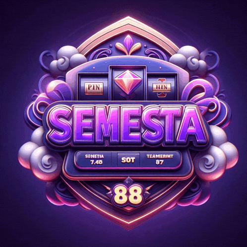 a purple sign that says semesta with a slot machine