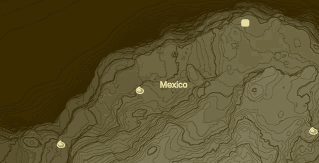 a map shows the location of mexico in the middle of a mountainous area