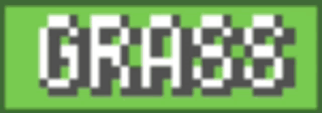 the word grass is written in a pixel art style on a green background