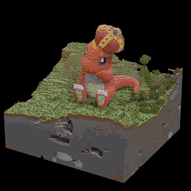 a 3d model of a dinosaur with a crown on his head