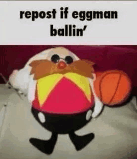 eggman from sonic the hedgehog is holding a basketball and wearing sunglasses .