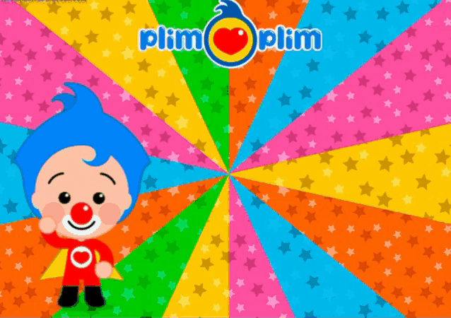 a clown on a colorful background with the word plim