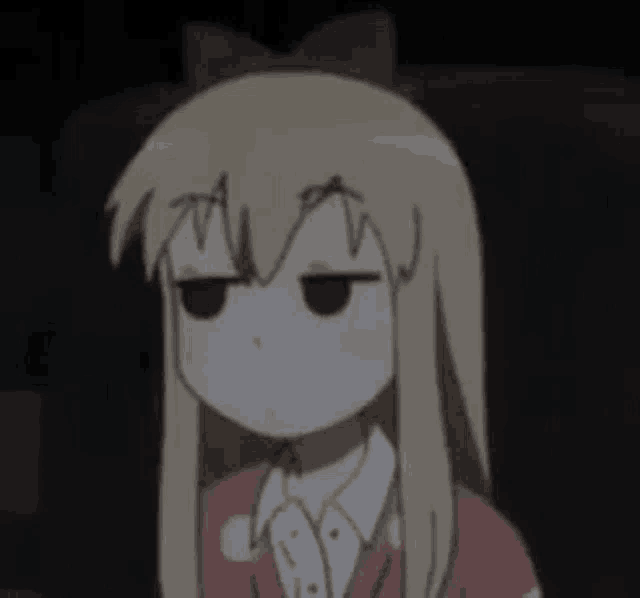 a cartoon girl with long blonde hair is making a funny face in the dark .