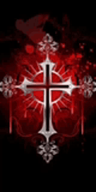 a cross on a red background with a black border