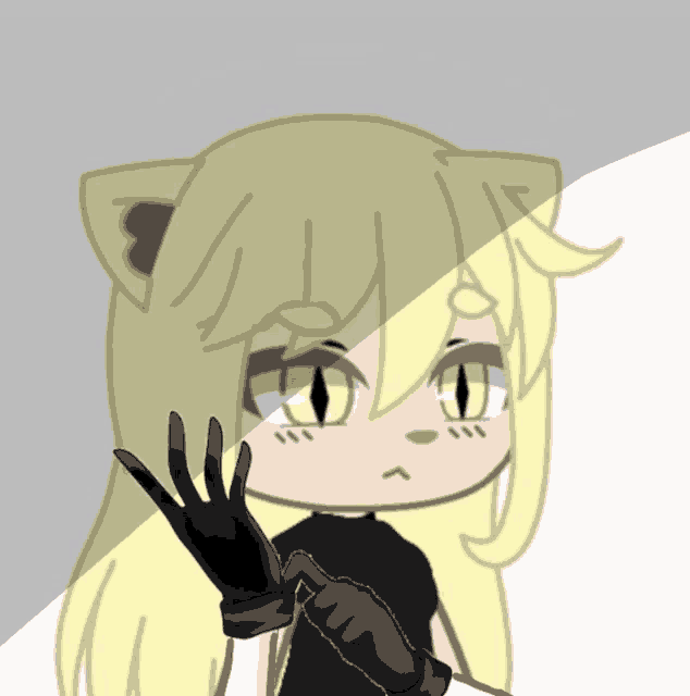 a drawing of a girl with cat ears and black gloves