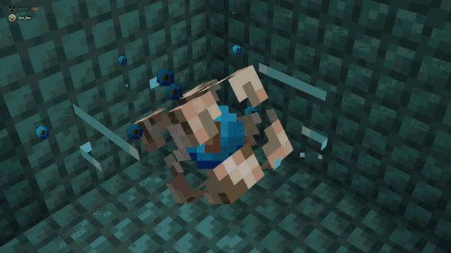 a screenshot of a minecraft game shows a blue sphere in the center