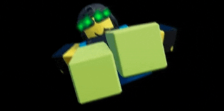 a roblox character with green goggles and a beard is holding a green cube .