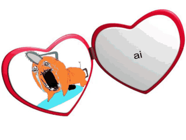 a heart shaped mirror with a picture of a dog and the word ai