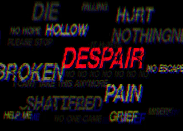 the word despair that is in red on a black background