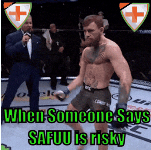 a man in a boxing ring with the words when someone says safuu is risky