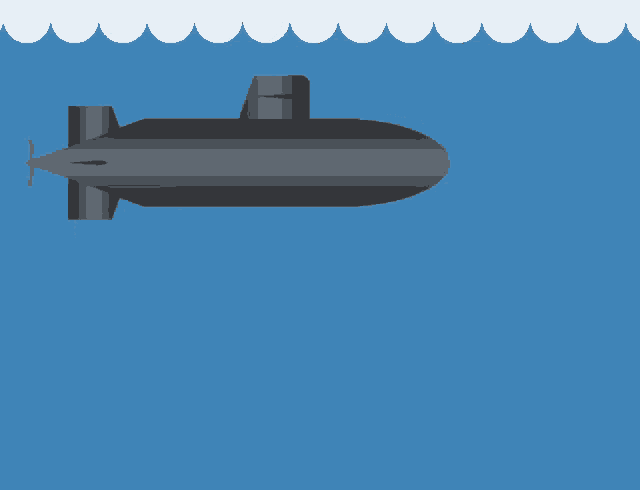 a cartoon drawing of a submarine and a missile in the water