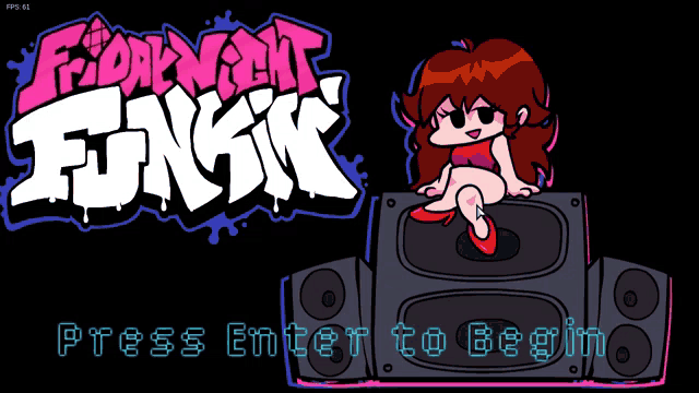 a cartoon girl sits on top of a speaker with the words press enter to begin below her