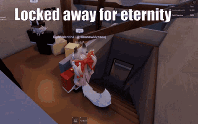 a screenshot of a video game with the words " locked away for eternity " at the top