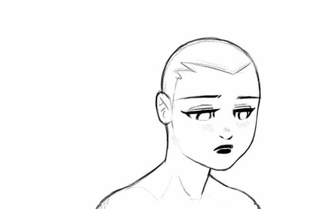 a black and white drawing of a woman 's face with a surprised expression .