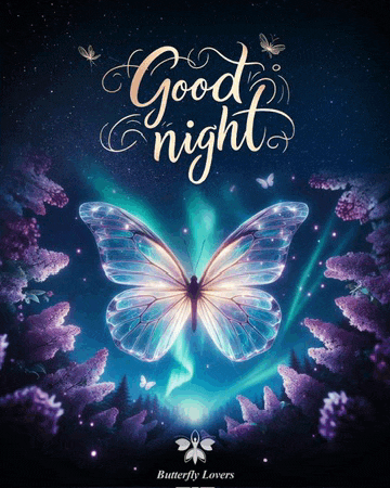 a poster that says " good night " with a butterfly on it