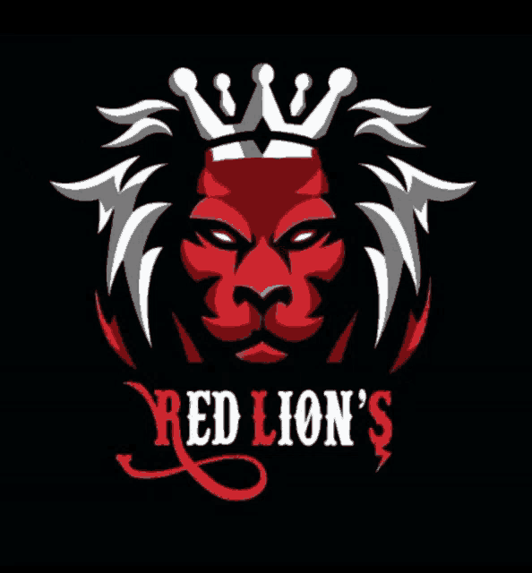 a red lion with a white crown and the words red lion 's on the bottom