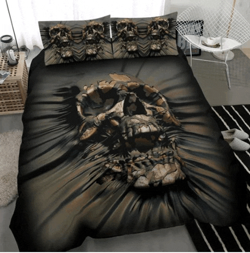 a bedspread with a skull on it