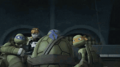 a group of teenage mutant ninja turtles are fighting each other .