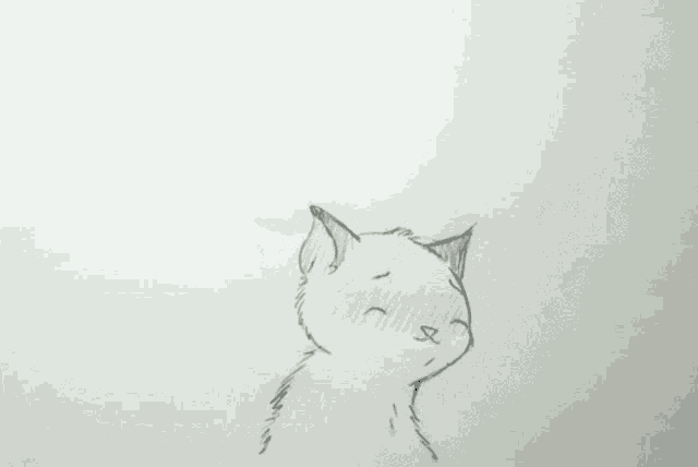 a drawing of a cat with its eyes closed on a white background .