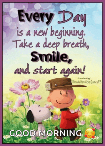 a picture of snoopy and charlie brown with a quote that says every day is a new beginning