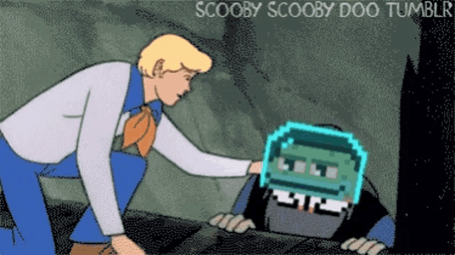 a cartoon of scooby doo talking to a ghost