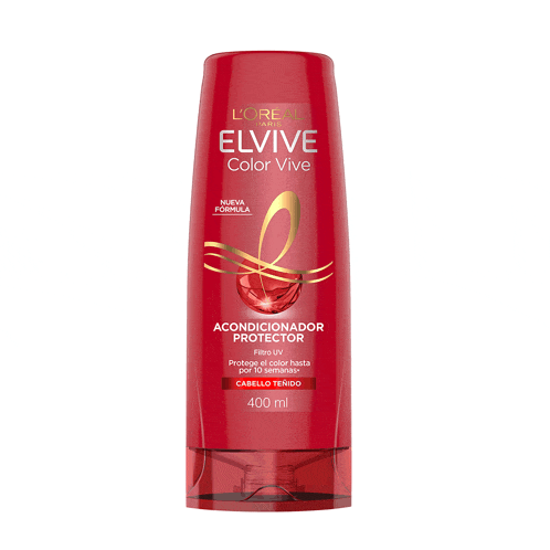 a red bottle of elvive color vive conditioner on a white background