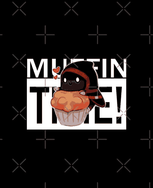 a muffin with a hood on it is on a black background with the words muffin time !