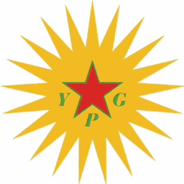 a yellow star with a red star in the center and the letters y g p