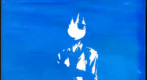 a blue background with a white silhouette of a person in a suit