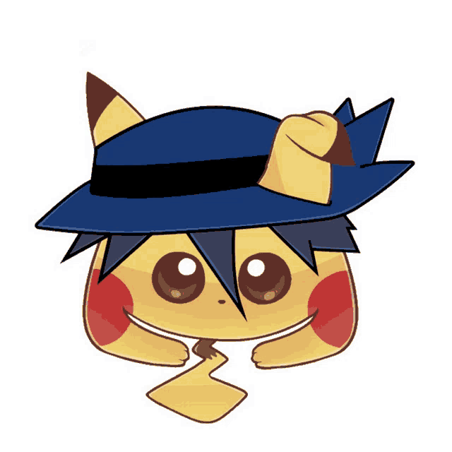 a cartoon pikachu wearing a blue hat and red cheeks